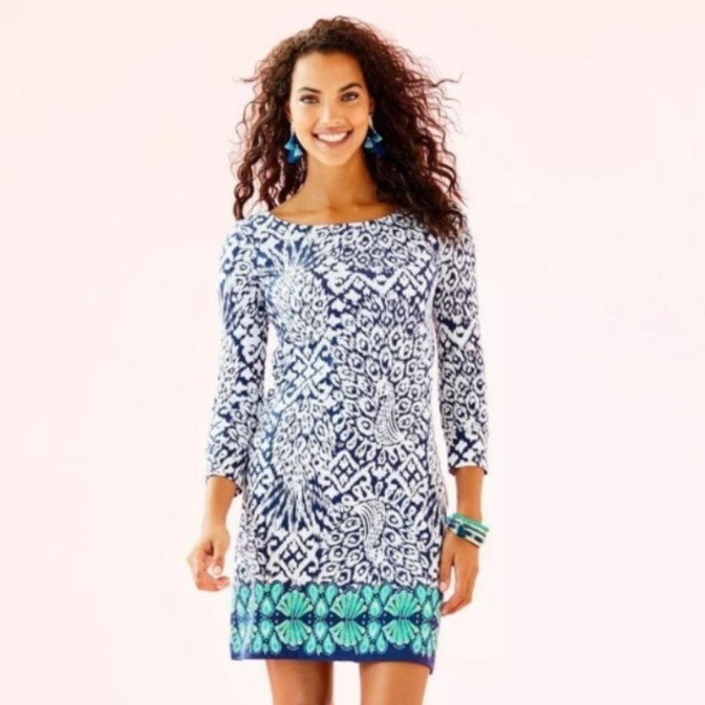 Lilly Pulitzer | Navy Blue and Teal Hollee Dress in Pineapple Peacock Print